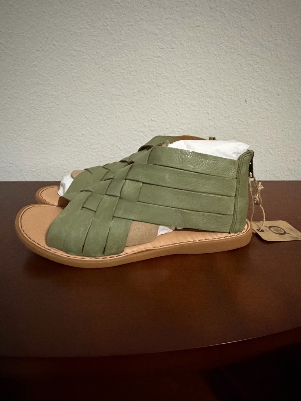 Born Olive Woven Leather Zip-Back Sandals